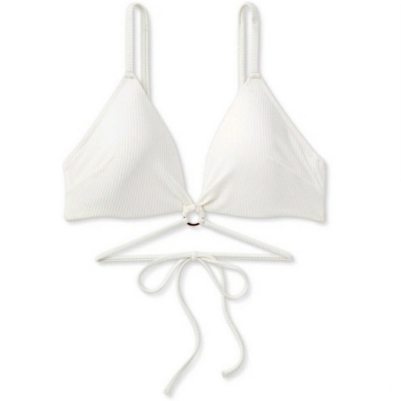Shade & Shore White Wrap Around Strap Ribbed Lightly Lined Bikini Top Size 36C - Picture 3 of 13